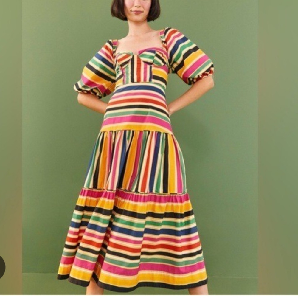 Farm Rio Rainbow Striped Midi Dress